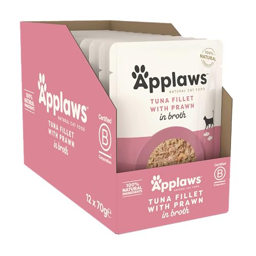 Applaws 100% Natural Wet Cat Food, Tuna Fillet With Pacific Prawn, 70g (Pack of 12)
