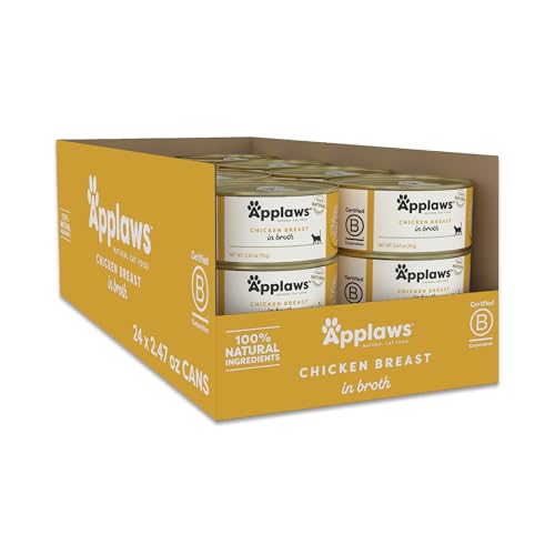 Applaws Natural Wet Cat Food, 24 Count, Limited Ingredient Canned Wet Cat Food, Chicken Breast in Broth, 2.47oz Cans