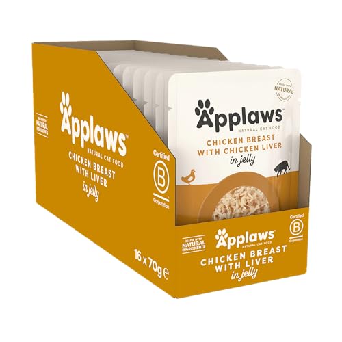 Applaws Natural Wet Food for Adult Cats Chicken and Liver in Jelly - 16 x 70g Pouches