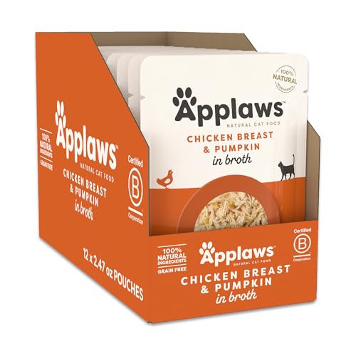 Applaws Natural Wet Cat Food, Limited Ingredient Cat Food Pouches- Chicken Breast with Pumpkin in Broth - 12 x 2.47oz Pouches
