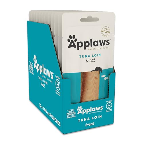 Applaws Natural Cat Treats, Grain-Free, High-Protein Whole Tuna Loins, Single-Ingredient Healthy Snack for Cats (12 x 1.06 oz Loins)
