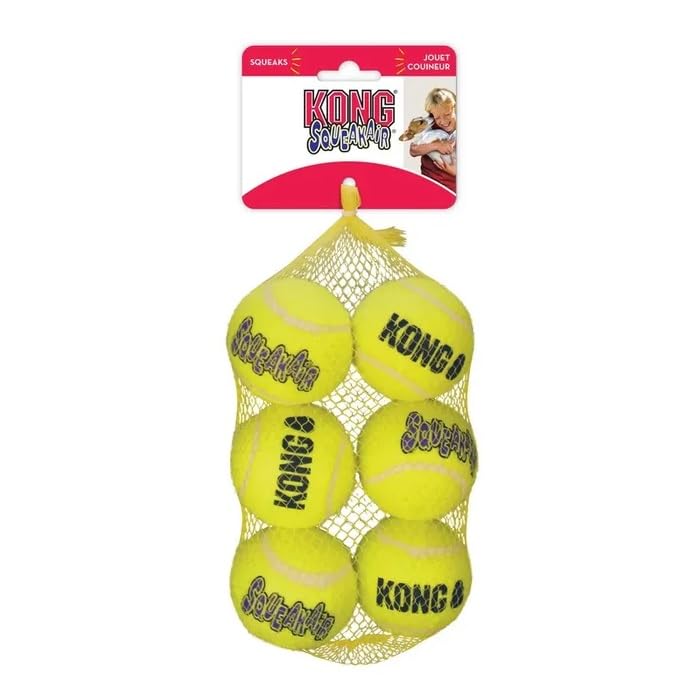 KONG - Squeakair Balls - Dog Toy Premium Squeak Tennis Balls, Gentle on Teeth (6 Pack) - For Medium Dogs