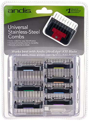 Andis universal stainless steel combs 8 piece set, black/silver
