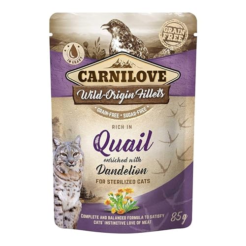 Carnilove Quail enriched with Dandelion for Sterilized Cats (Wet Food Pouches) 24x85g