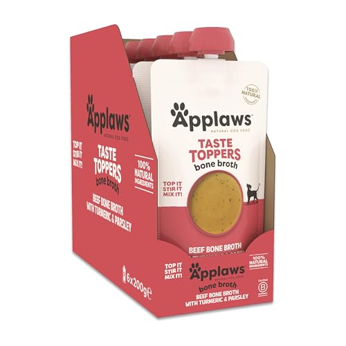 Applaws Taste Toppers 100% Natural Dog Food Topper, Beef Broth for Dry Dog Food, 6 x 200 g Bags