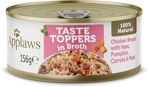 Applaws Taste Topper in Gravy Chicken Breast with Ham, Pumpkin, Carrots & Peas Dog Food 156 grams Can,(Pack of 12)