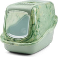 Cat Litter Tray - Savic Nestor - Marble Green - Closed - Hinged Front - High Back - Carbon Filter - 56 x 39 x 38 cm