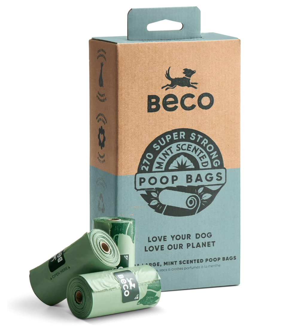 Beco Super Strong & Large Poop Bags | Mint Scented Dog Poo Bags | 270 Refill Rolls [18 x 15] | Dispenser Compatible