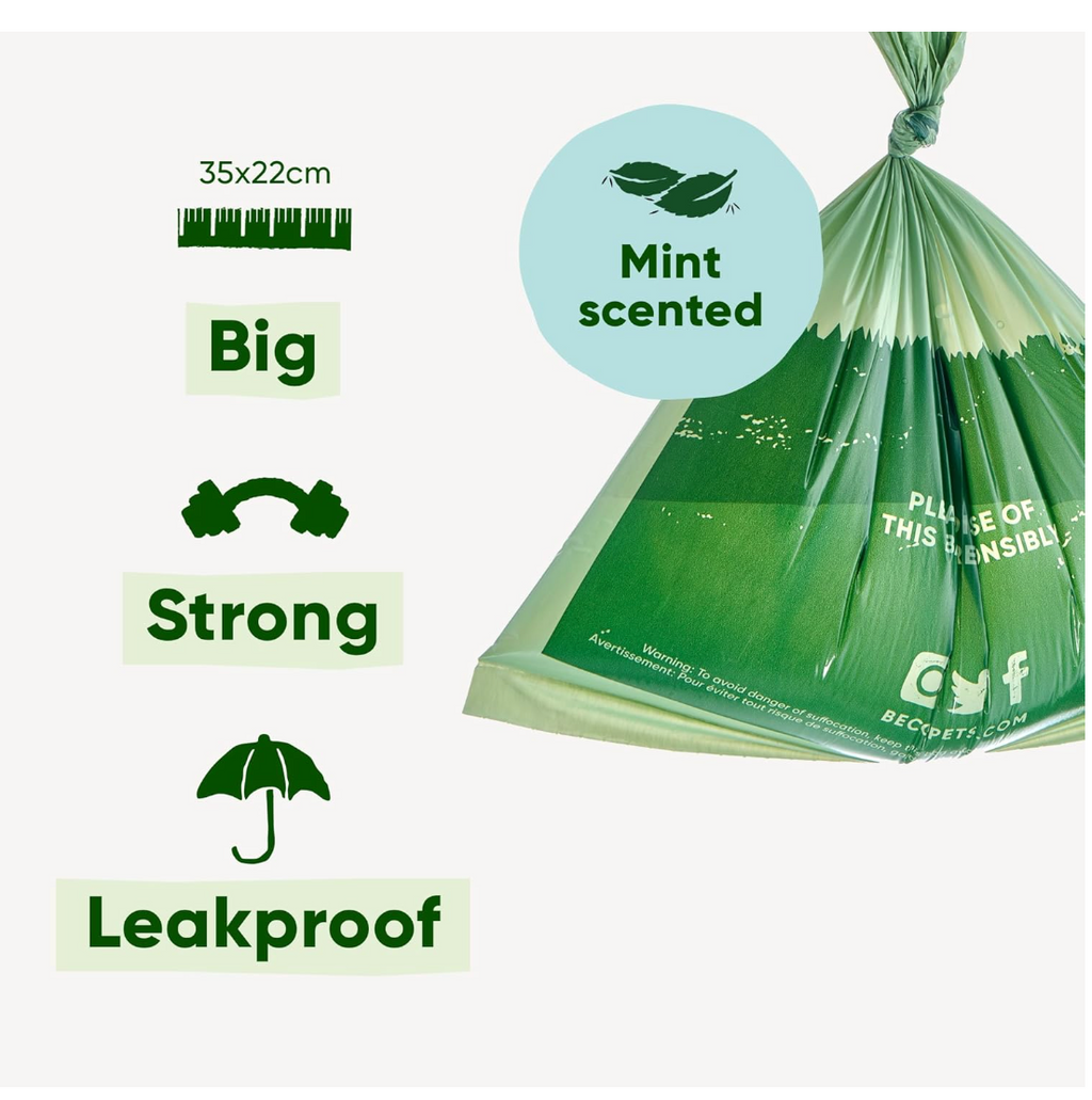 Beco Super Strong & Large Poop Bags | Mint Scented Dog Poo Bags | 270 Refill Rolls [18 x 15] | Dispenser Compatible
