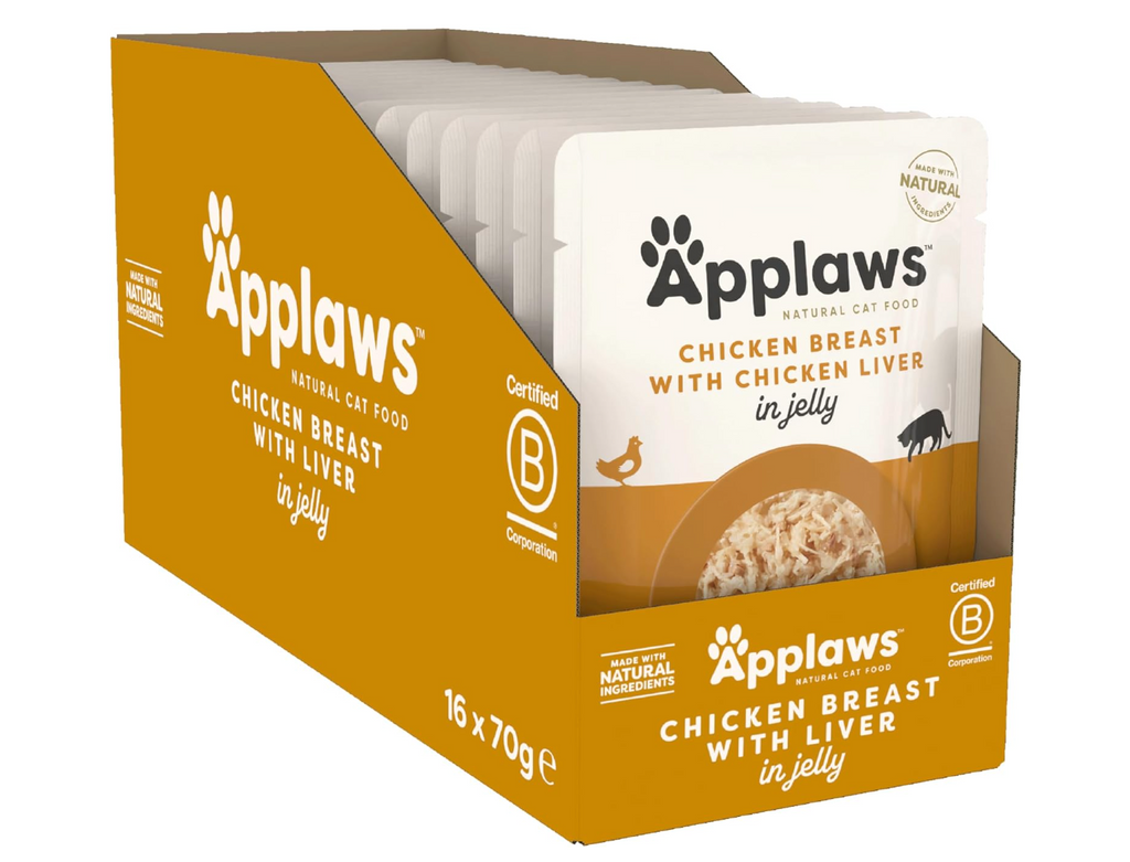 Natural Wet Food for Adult Cats Chicken and Liver in Jelly - 16 x 70g Pouches