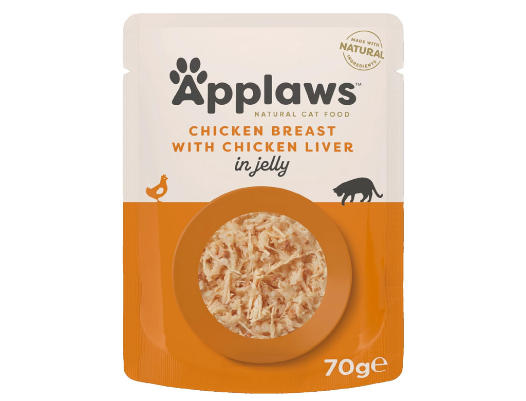 Natural Wet Food for Adult Cats Chicken and Liver in Jelly - 16 x 70g Pouches