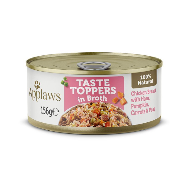 Applaws Taste Toppers in Broth Chicken with Ham & Vegetables Wet Dog Food (156g.Can,Pack of 12)